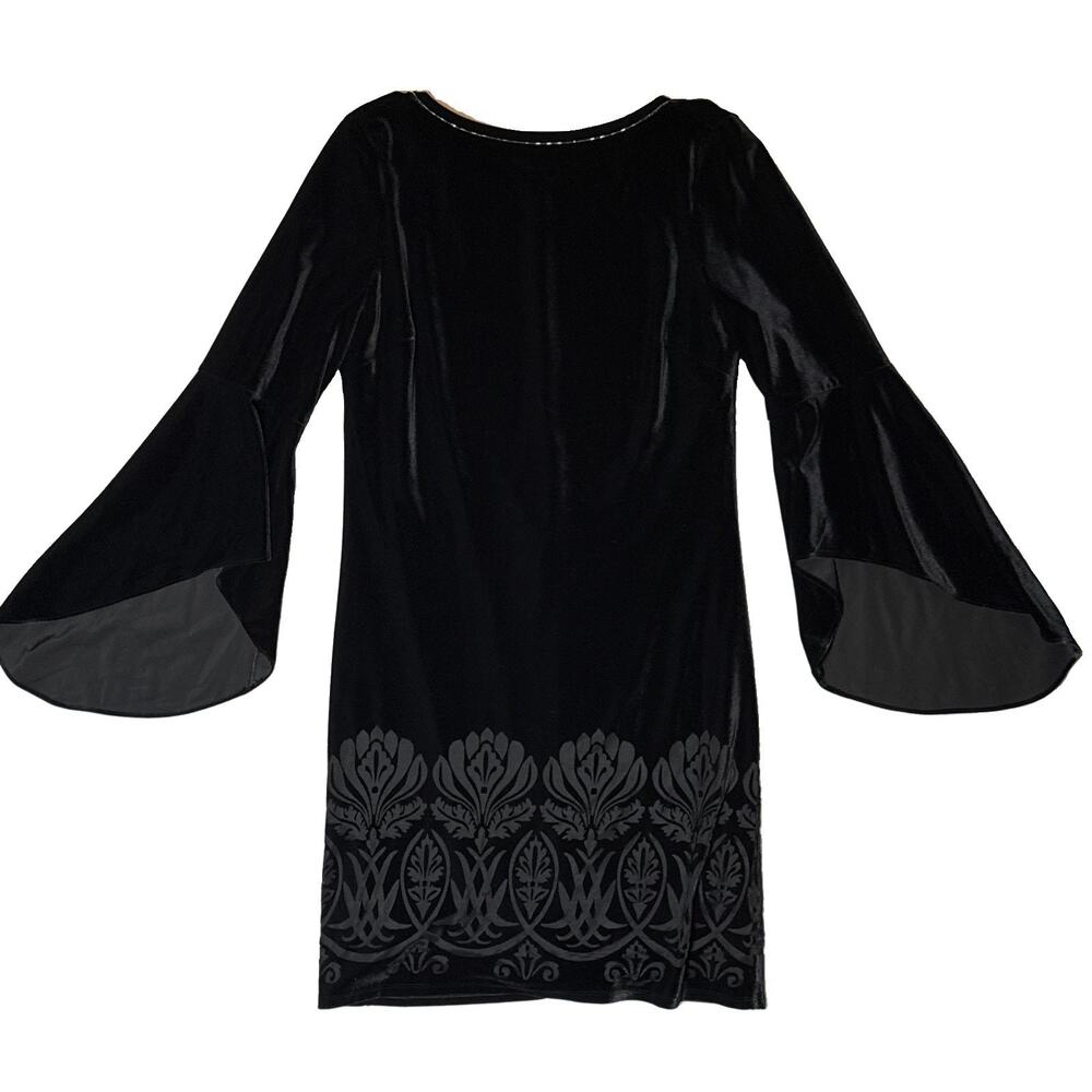 The Limited Medium Black Velvet Bell Sleeve Dress Burnout Damask Boho Cocktail